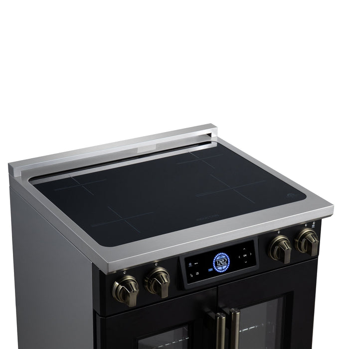 Forno Maximus 30-Inch Induction Range, French Door, 4 Cooking Zones, 4.32 Cu. Ft. Convection Oven, Air Sous Vide, Air Fry Basket, Black - FFSIN0932-30BLK