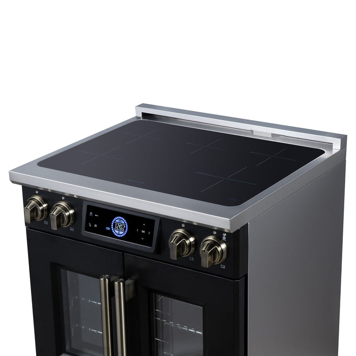 Forno Maximus 30-Inch Induction Range, French Door, 4 Cooking Zones, 4.32 Cu. Ft. Convection Oven, Air Sous Vide, Air Fry Basket, Black - FFSIN0932-30BLK