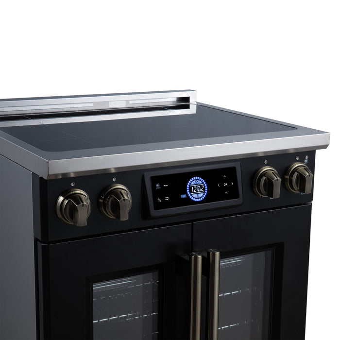 Forno Maximus 30-Inch Induction Range, French Door, 4 Cooking Zones, 4.32 Cu. Ft. Convection Oven, Air Sous Vide, Air Fry Basket, Black - FFSIN0932-30BLK
