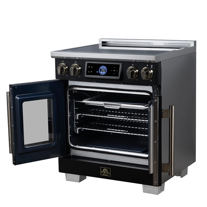Forno Maximus 30-Inch Induction Range, French Door, 4 Cooking Zones, 4.32 Cu. Ft. Convection Oven, Air Sous Vide, Air Fry Basket, Black - FFSIN0932-30BLK