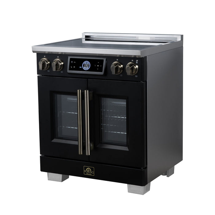 Forno Maximus 30-Inch Induction Range, French Door, 4 Cooking Zones, 4.32 Cu. Ft. Convection Oven, Air Sous Vide, Air Fry Basket, Black - FFSIN0932-30BLK