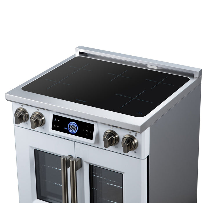 Forno Maximus 30-Inch Induction Range, French Door, 4 Cooking Zones, 4.32 Cu. Ft. Convection Oven, Air Sous Vide, Air Fry Basket, White - FFSIN0932-30WHT