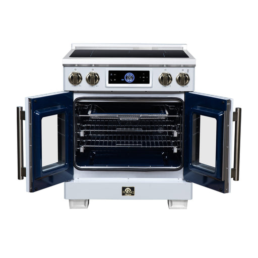Forno Maximus 30-Inch Induction Range, French Door, 4 Cooking Zones, 4.32 Cu. Ft. Convection Oven, Air Sous Vide, Air Fry Basket, White - FFSIN0932-30WHT