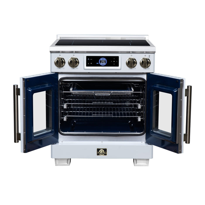 Forno Maximus 30-Inch Induction Range, French Door, 4 Cooking Zones, 4.32 Cu. Ft. Convection Oven, Air Sous Vide, Air Fry Basket, White - FFSIN0932-30WHT