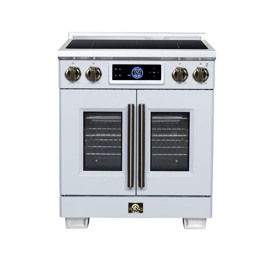 Forno Maximus 30-Inch Induction Range, French Door, 4 Cooking Zones, 4.32 Cu. Ft. Convection Oven, Air Sous Vide, Air Fry Basket, White - FFSIN0932-30WHT