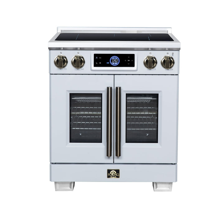 Forno Maximus 30-Inch Induction Range, French Door, 4 Cooking Zones, 4.32 Cu. Ft. Convection Oven, Air Sous Vide, Air Fry Basket, White - FFSIN0932-30WHT