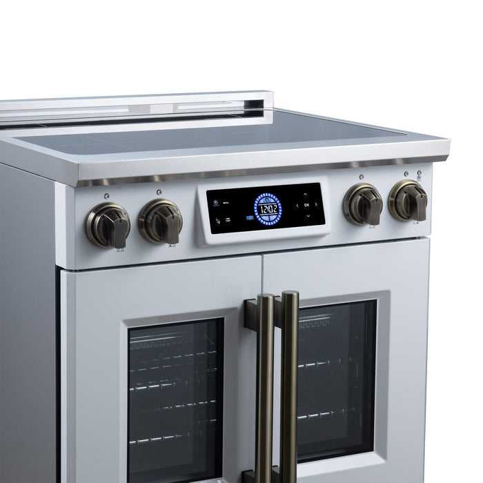 Forno Maximus 30-Inch Induction Range, French Door, 4 Cooking Zones, 4.32 Cu. Ft. Convection Oven, Air Sous Vide, Air Fry Basket, White - FFSIN0932-30WHT