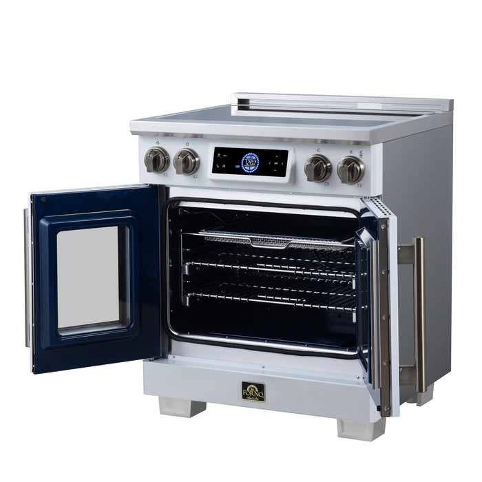 Forno Maximus 30-Inch Induction Range, French Door, 4 Cooking Zones, 4.32 Cu. Ft. Convection Oven, Air Sous Vide, Air Fry Basket, White - FFSIN0932-30WHT