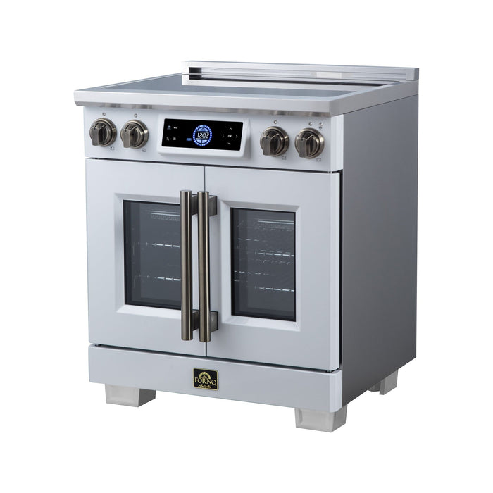 Forno Maximus 30-Inch Induction Range, French Door, 4 Cooking Zones, 4.32 Cu. Ft. Convection Oven, Air Sous Vide, Air Fry Basket, White - FFSIN0932-30WHT