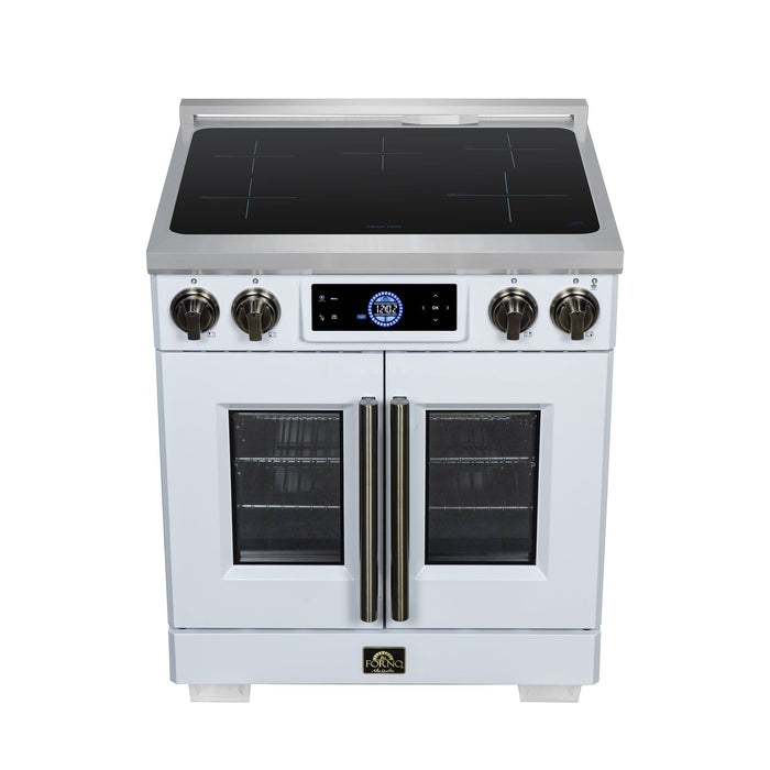 Forno Maximus 30-Inch Induction Range, French Door, 4 Cooking Zones, 4.32 Cu. Ft. Convection Oven, Air Sous Vide, Air Fry Basket, White - FFSIN0932-30WHT
