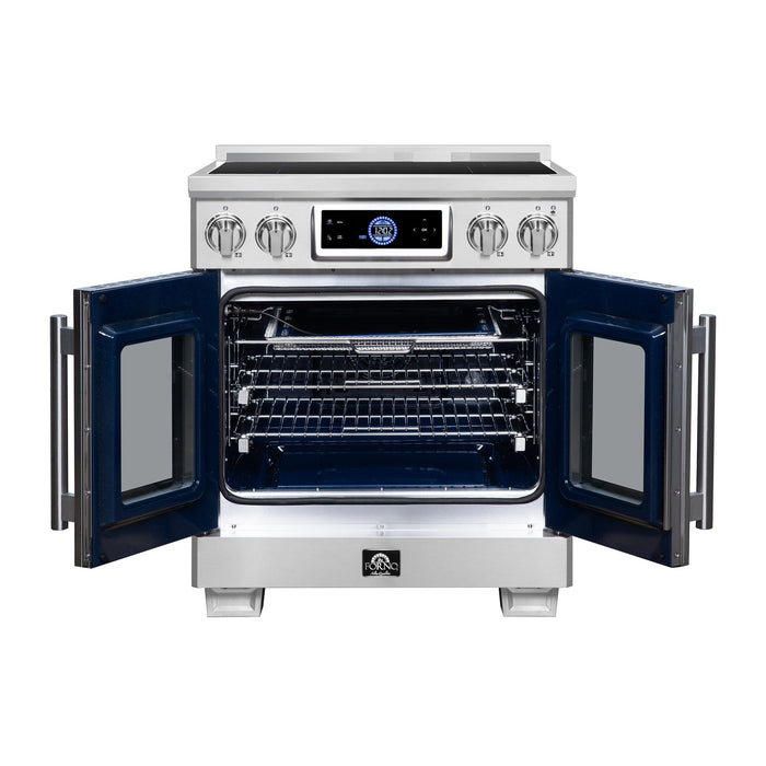 Forno Maximus 30-Inch Induction Range, French Door, 4 Cooking Zones, 4.32 Cu. Ft. Convection Oven, Air Sous Vide, Air Fry Basket, Stainless Steel - FFSIN0932-30