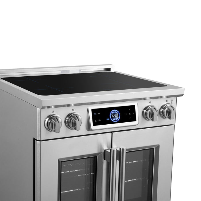 Forno Maximus 30-Inch Induction Range, French Door, 4 Cooking Zones, 4.32 Cu. Ft. Convection Oven, Air Sous Vide, Air Fry Basket, Stainless Steel - FFSIN0932-30