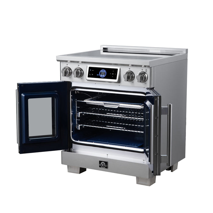 Forno Maximus 30-Inch Induction Range, French Door, 4 Cooking Zones, 4.32 Cu. Ft. Convection Oven, Air Sous Vide, Air Fry Basket, Stainless Steel - FFSIN0932-30