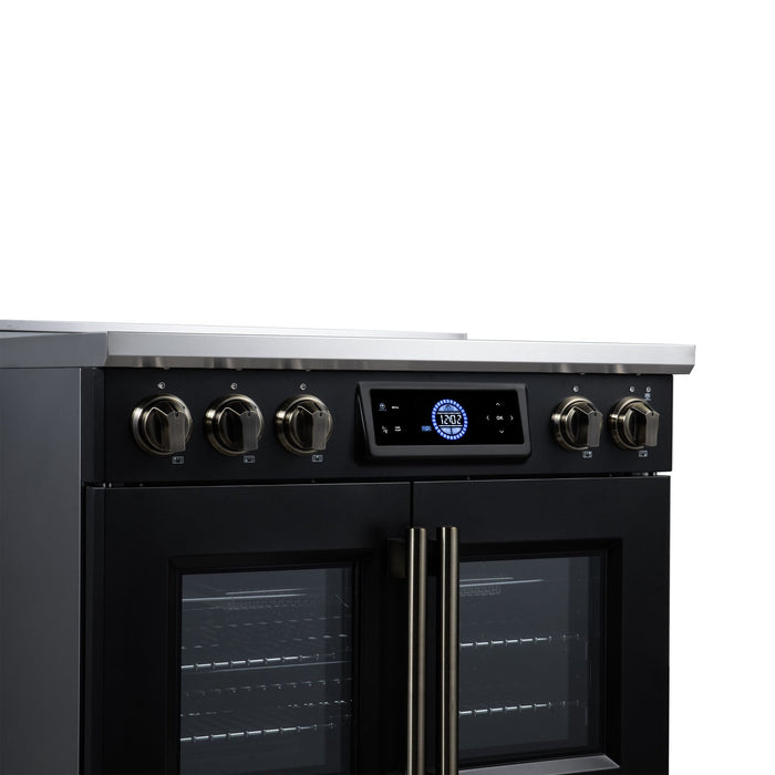 Forno Maximus 36-Inch Induction Range, French Door, 5 Cooking Zones, 5.36 Cu. Ft. Convection Oven, Air Sous Vide, Air Fry Basket, Black - FFSIN0932-36BLK