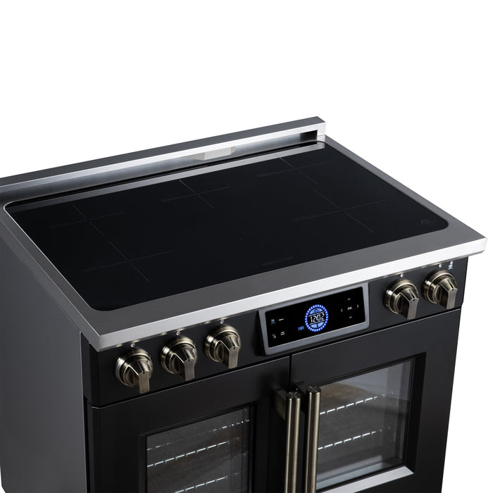 Forno Maximus 36-Inch Induction Range, French Door, 5 Cooking Zones, 5.36 Cu. Ft. Convection Oven, Air Sous Vide, Air Fry Basket, Black - FFSIN0932-36BLK