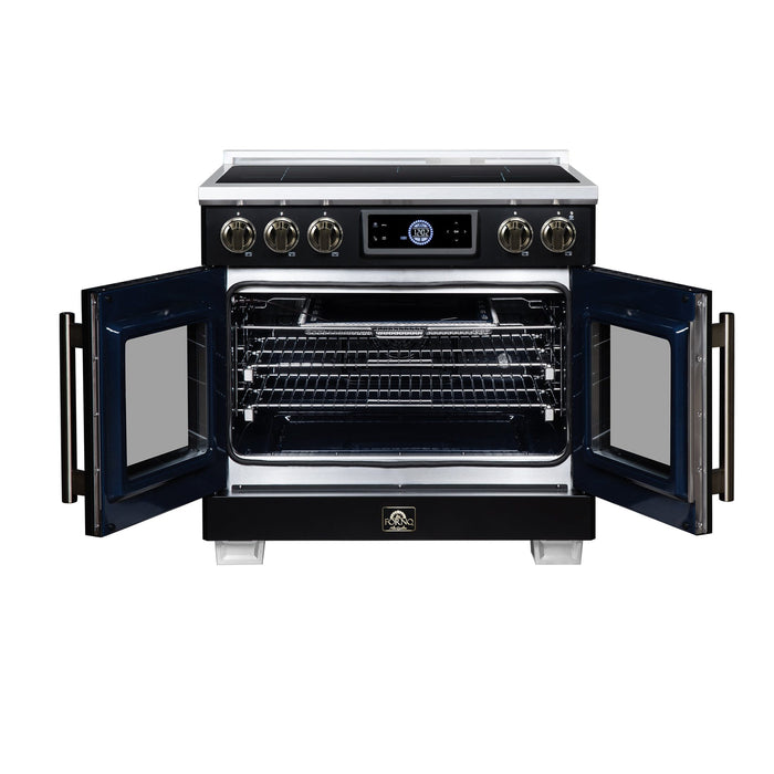Forno Maximus 36-Inch Induction Range, French Door, 5 Cooking Zones, 5.36 Cu. Ft. Convection Oven, Air Sous Vide, Air Fry Basket, Black - FFSIN0932-36BLK