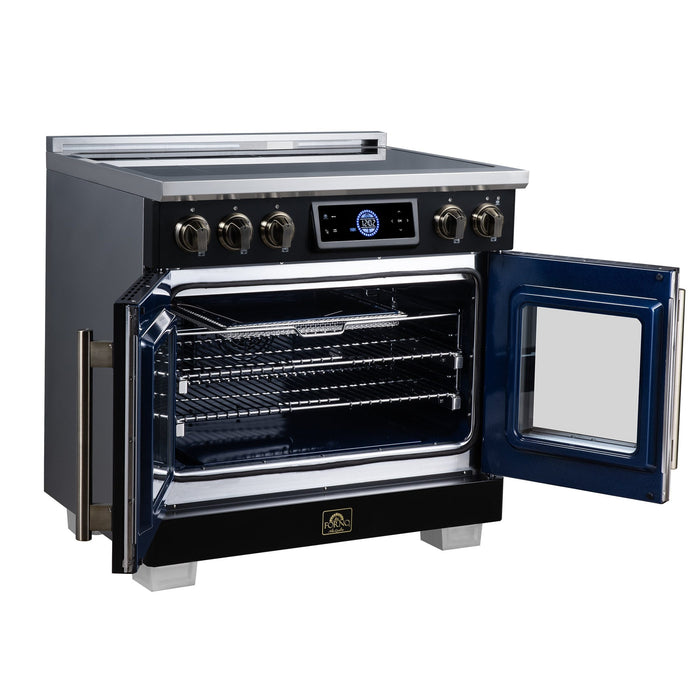 Forno Maximus 36-Inch Induction Range, French Door, 5 Cooking Zones, 5.36 Cu. Ft. Convection Oven, Air Sous Vide, Air Fry Basket, Black - FFSIN0932-36BLK