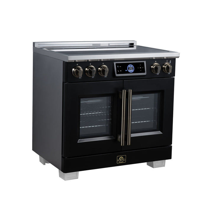 Forno Maximus 36-Inch Induction Range, French Door, 5 Cooking Zones, 5.36 Cu. Ft. Convection Oven, Air Sous Vide, Air Fry Basket, Black - FFSIN0932-36BLK
