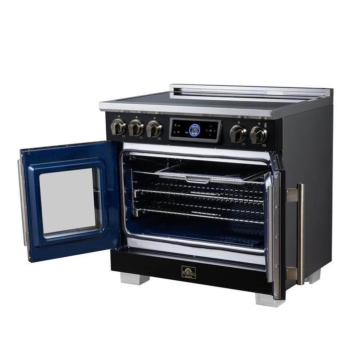 Forno Maximus 36-Inch Induction Range, French Door, 5 Cooking Zones, 5.36 Cu. Ft. Convection Oven, Air Sous Vide, Air Fry Basket, Black - FFSIN0932-36BLK