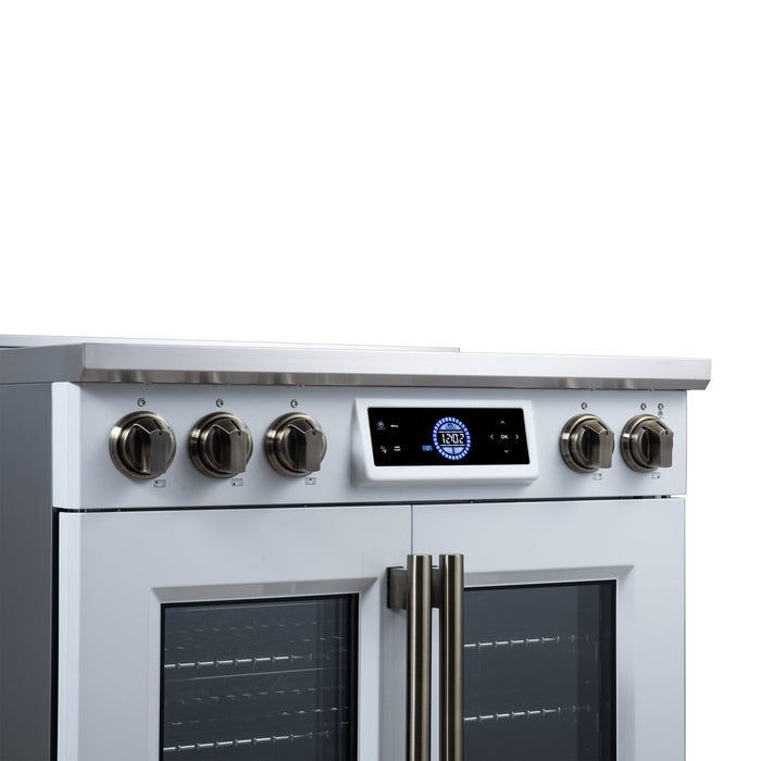 Forno Maximus 36-Inch Induction Range, French Door, 5 Cooking Zones, 5.36 Cu. Ft. Convection Oven, Air Sous Vide, Air Fry Basket, White - FFSIN0932-36WHT
