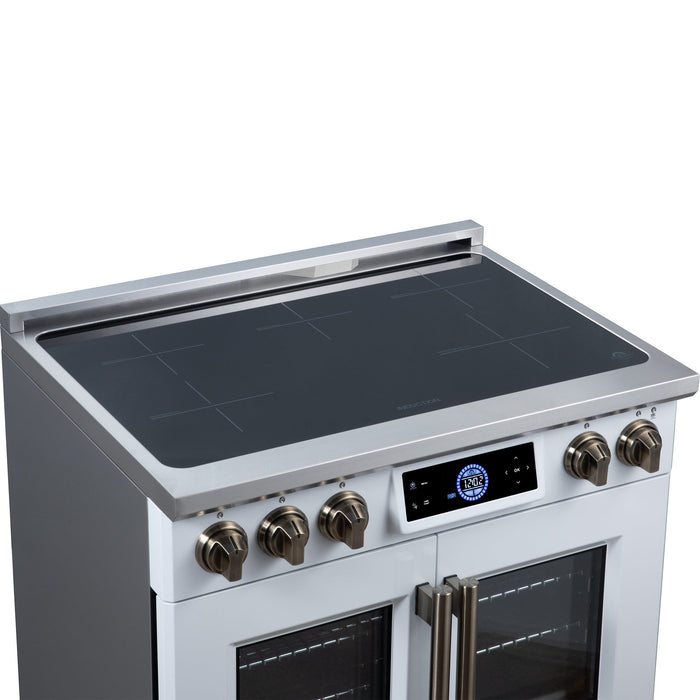 Forno Maximus 36-Inch Induction Range, French Door, 5 Cooking Zones, 5.36 Cu. Ft. Convection Oven, Air Sous Vide, Air Fry Basket, White - FFSIN0932-36WHT