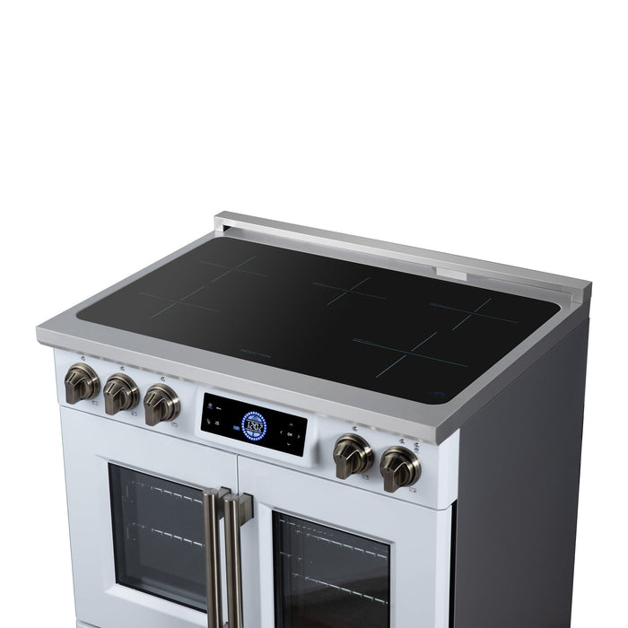 Forno Maximus 36-Inch Induction Range, French Door, 5 Cooking Zones, 5.36 Cu. Ft. Convection Oven, Air Sous Vide, Air Fry Basket, White - FFSIN0932-36WHT