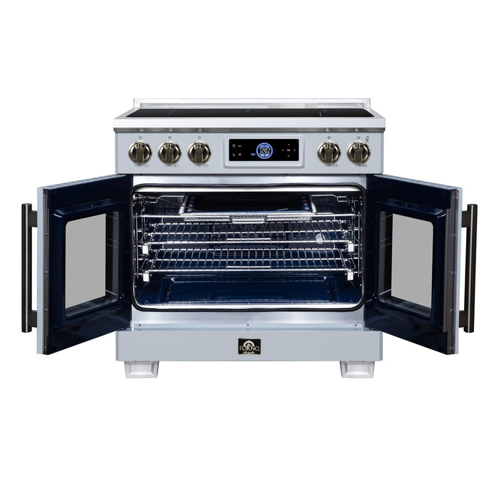 Forno Maximus 36-Inch Induction Range, French Door, 5 Cooking Zones, 5.36 Cu. Ft. Convection Oven, Air Sous Vide, Air Fry Basket, White - FFSIN0932-36WHT