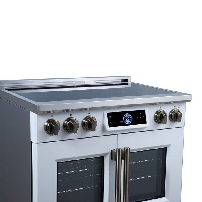 Forno Maximus 36-Inch Induction Range, French Door, 5 Cooking Zones, 5.36 Cu. Ft. Convection Oven, Air Sous Vide, Air Fry Basket, White - FFSIN0932-36WHT