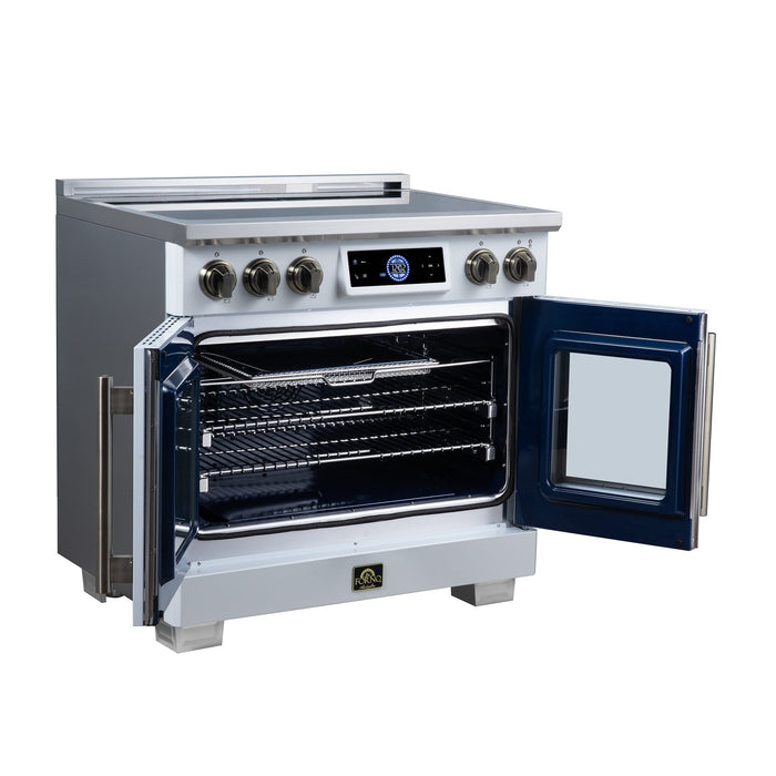Forno Maximus 36-Inch Induction Range, French Door, 5 Cooking Zones, 5.36 Cu. Ft. Convection Oven, Air Sous Vide, Air Fry Basket, White - FFSIN0932-36WHT