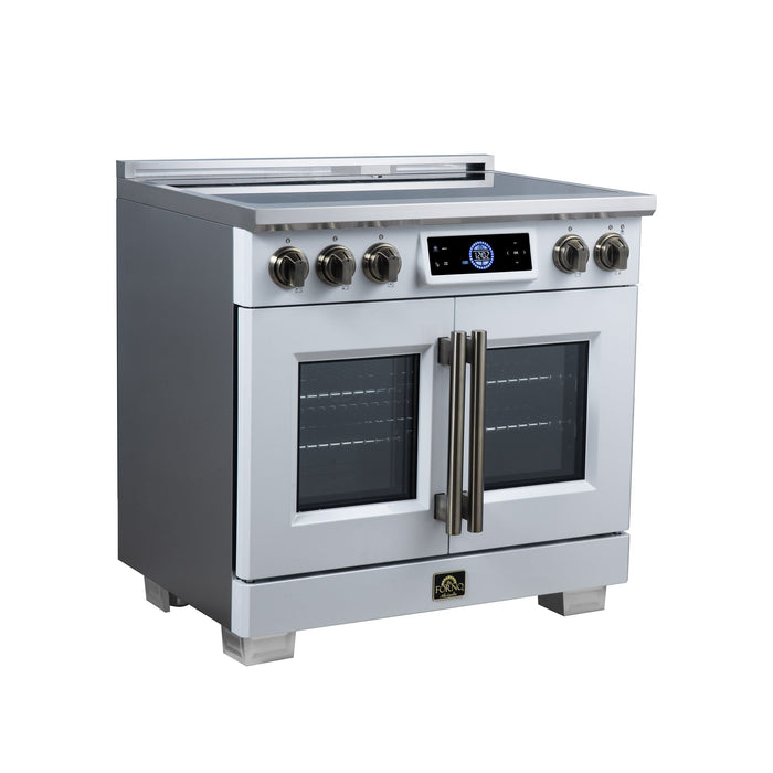 Forno Maximus 36-Inch Induction Range, French Door, 5 Cooking Zones, 5.36 Cu. Ft. Convection Oven, Air Sous Vide, Air Fry Basket, White - FFSIN0932-36WHT