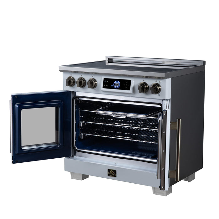 Forno Maximus 36-Inch Induction Range, French Door, 5 Cooking Zones, 5.36 Cu. Ft. Convection Oven, Air Sous Vide, Air Fry Basket, White - FFSIN0932-36WHT