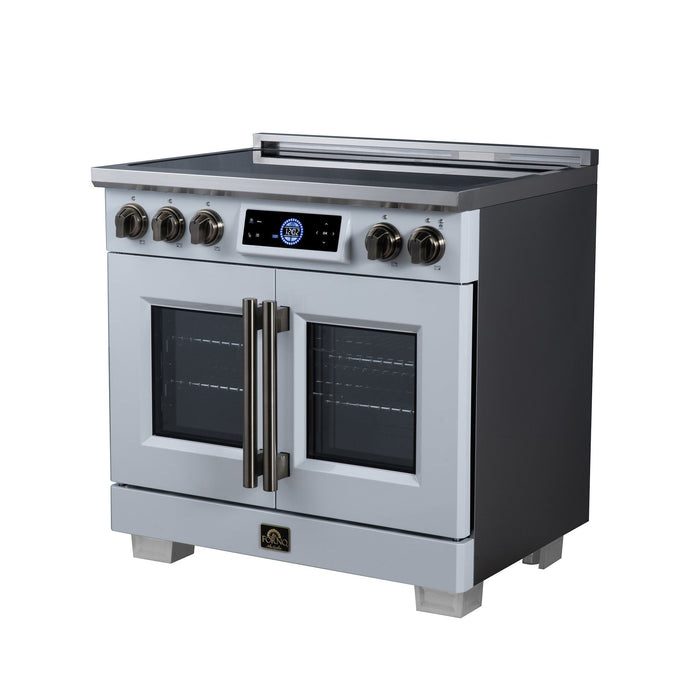 Forno Maximus 36-Inch Induction Range, French Door, 5 Cooking Zones, 5.36 Cu. Ft. Convection Oven, Air Sous Vide, Air Fry Basket, White - FFSIN0932-36WHT