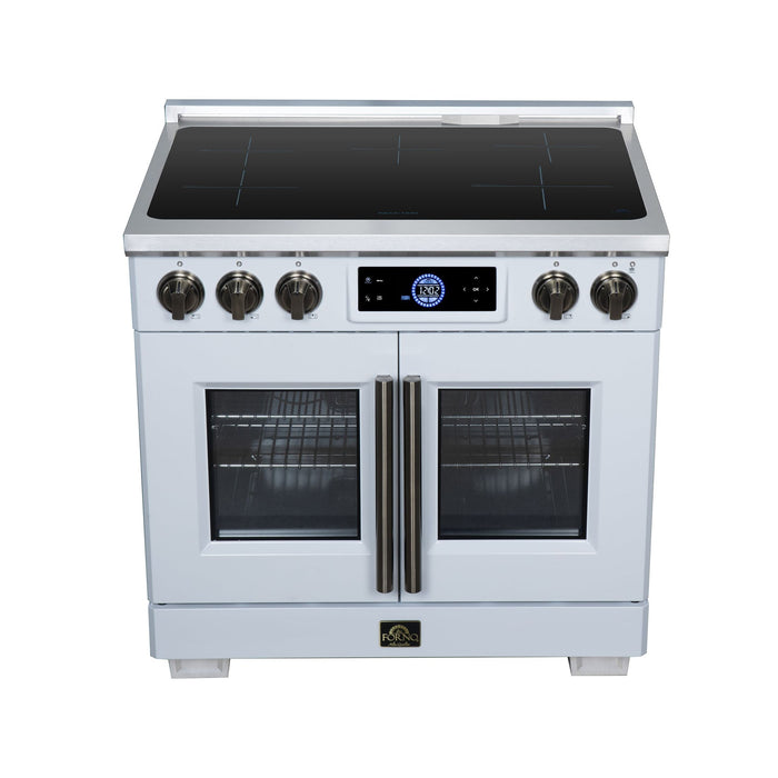 Forno Maximus 36-Inch Induction Range, French Door, 5 Cooking Zones, 5.36 Cu. Ft. Convection Oven, Air Sous Vide, Air Fry Basket, White - FFSIN0932-36WHT