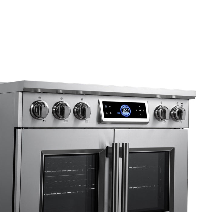 Forno Maximus 36-Inch Induction Range, French Door, 5 Cooking Zones, 5.36 Cu. Ft. Convection Oven, Air Sous Vide, Air Fry Basket, Stainless Steel - FFSIN0932-36