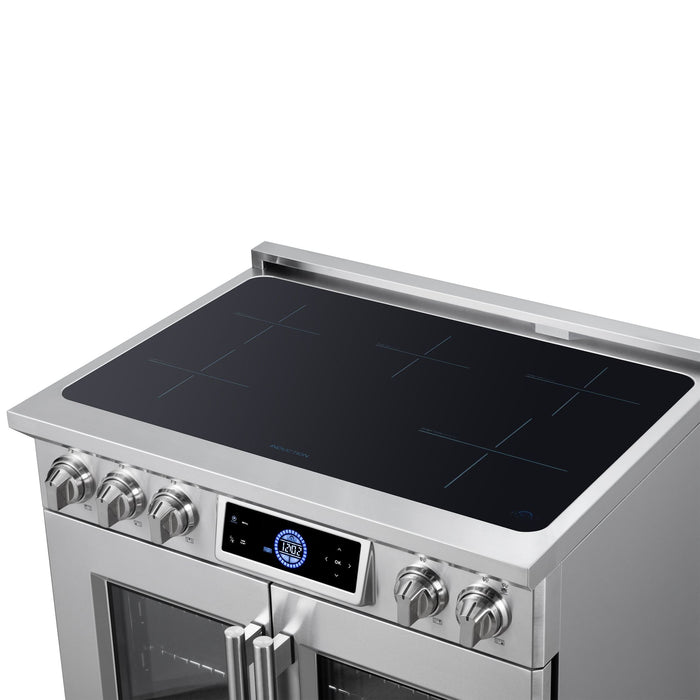 Forno Maximus 36-Inch Induction Range, French Door, 5 Cooking Zones, 5.36 Cu. Ft. Convection Oven, Air Sous Vide, Air Fry Basket, Stainless Steel - FFSIN0932-36