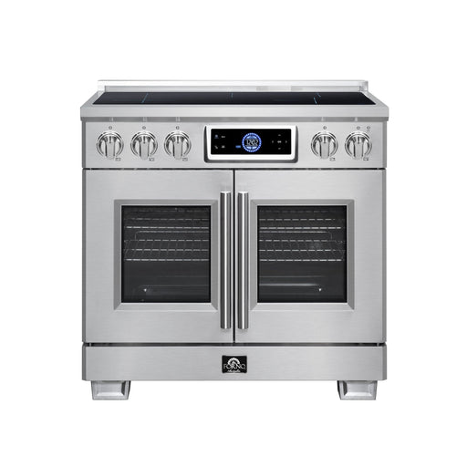 Forno Maximus 36-Inch Induction Range, French Door, 5 Cooking Zones, 5.36 Cu. Ft. Convection Oven, Air Sous Vide, Air Fry Basket, Stainless Steel - FFSIN0932-36