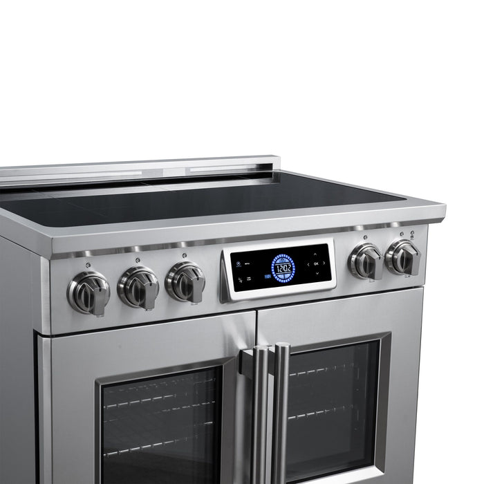 Forno Maximus 36-Inch Induction Range, French Door, 5 Cooking Zones, 5.36 Cu. Ft. Convection Oven, Air Sous Vide, Air Fry Basket, Stainless Steel - FFSIN0932-36