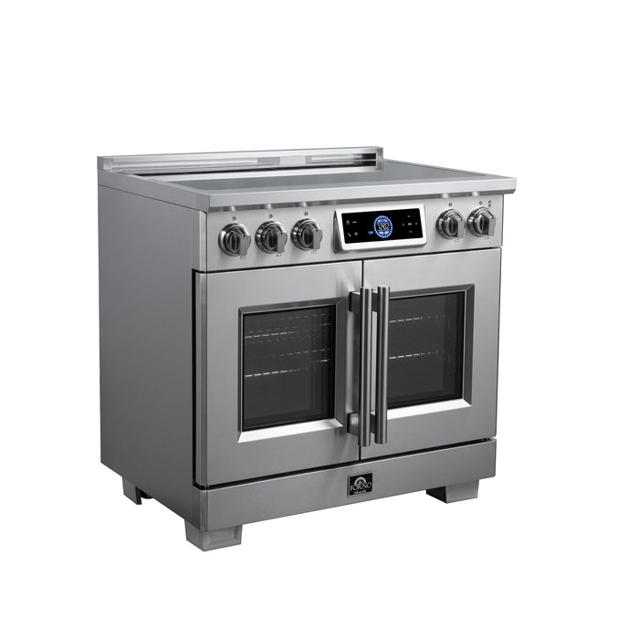 Forno Maximus 36-Inch Induction Range, French Door, 5 Cooking Zones, 5.36 Cu. Ft. Convection Oven, Air Sous Vide, Air Fry Basket, Stainless Steel - FFSIN0932-36
