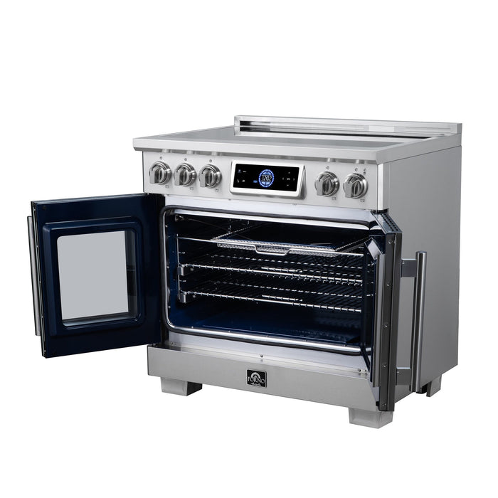 Forno Maximus 36-Inch Induction Range, French Door, 5 Cooking Zones, 5.36 Cu. Ft. Convection Oven, Air Sous Vide, Air Fry Basket, Stainless Steel - FFSIN0932-36