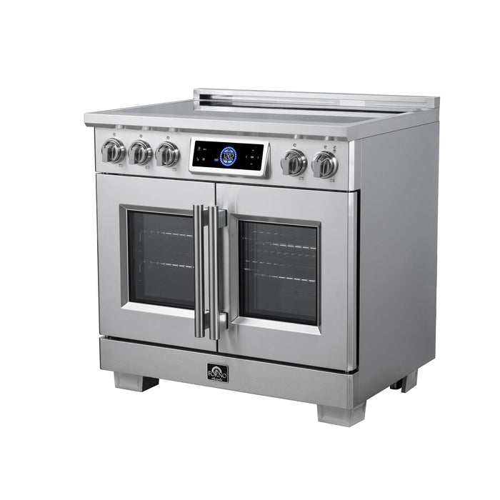 Forno Maximus 36-Inch Induction Range, French Door, 5 Cooking Zones, 5.36 Cu. Ft. Convection Oven, Air Sous Vide, Air Fry Basket, Stainless Steel - FFSIN0932-36