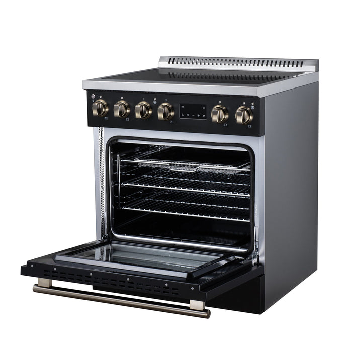 Forno Torino 30 Inch Induction Range, 8,800W Cooktop, 4.32 Cu. Ft. True Convection Oven, Air Fry, Air Sous Vide, Smudge Resistant, Black - FFSIN0936-30BLK