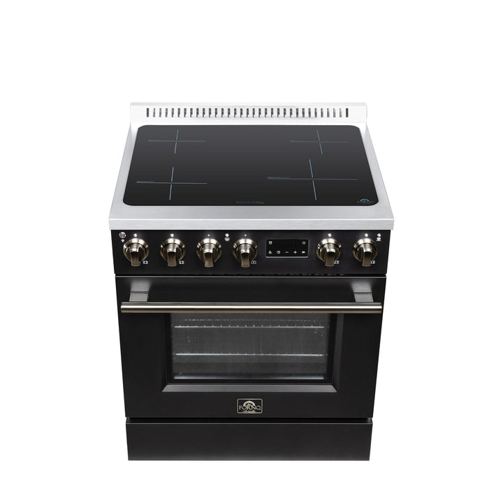 Forno Torino 30 Inch Induction Range, 8,800W Cooktop, 4.32 Cu. Ft. True Convection Oven, Air Fry, Air Sous Vide, Smudge Resistant, Black - FFSIN0936-30BLK