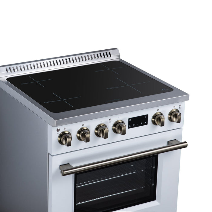 Forno Torino 30 Inch Induction Range, 8,800W Cooktop, 4.32 Cu. Ft. True Convection Oven, Air Fry, Air Sous Vide, Smudge Resistant, White - FFSIN0936-30WHT