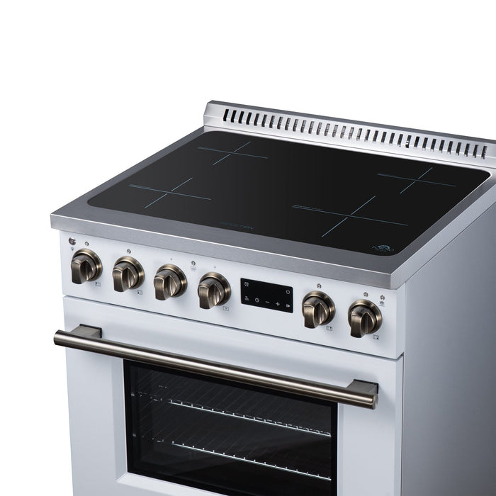 Forno Torino 30 Inch Induction Range, 8,800W Cooktop, 4.32 Cu. Ft. True Convection Oven, Air Fry, Air Sous Vide, Smudge Resistant, White - FFSIN0936-30WHT