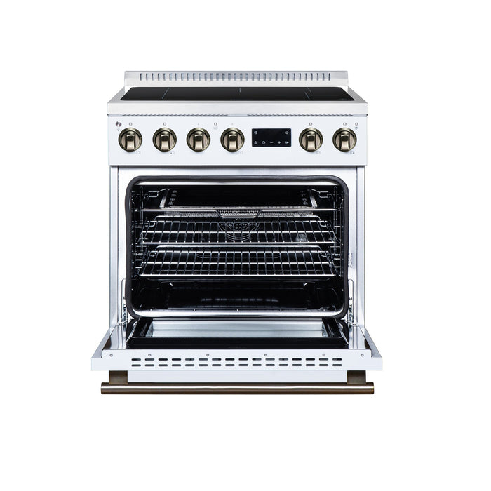 Forno Torino 30 Inch Induction Range, 8,800W Cooktop, 4.32 Cu. Ft. True Convection Oven, Air Fry, Air Sous Vide, Smudge Resistant, White - FFSIN0936-30WHT