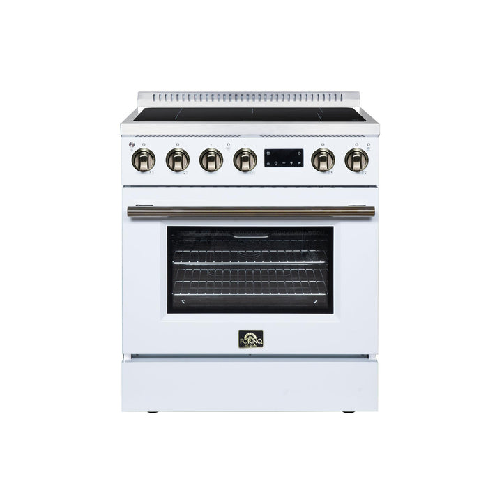 Forno Torino 30 Inch Induction Range, 8,800W Cooktop, 4.32 Cu. Ft. True Convection Oven, Air Fry, Air Sous Vide, Smudge Resistant, White - FFSIN0936-30WHT