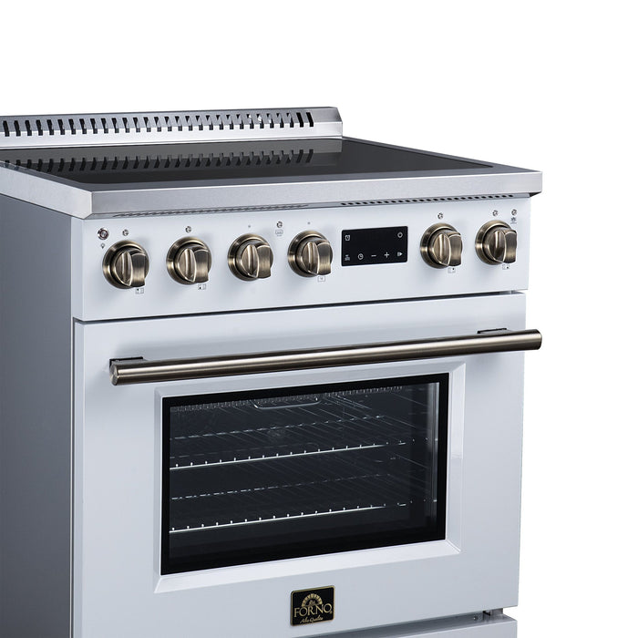 Forno Torino 30 Inch Induction Range, 8,800W Cooktop, 4.32 Cu. Ft. True Convection Oven, Air Fry, Air Sous Vide, Smudge Resistant, White - FFSIN0936-30WHT