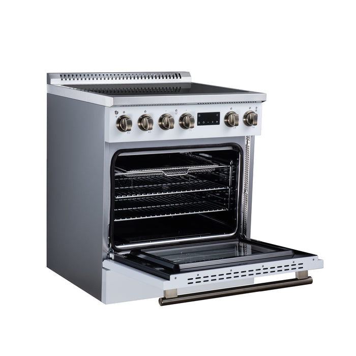 Forno Torino 30 Inch Induction Range, 8,800W Cooktop, 4.32 Cu. Ft. True Convection Oven, Air Fry, Air Sous Vide, Smudge Resistant, White - FFSIN0936-30WHT