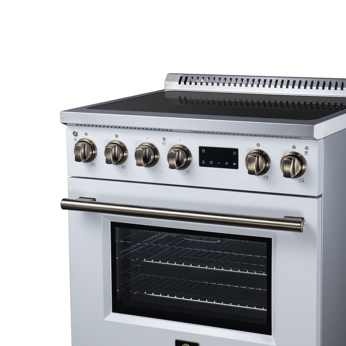 Forno Torino 30 Inch Induction Range, 8,800W Cooktop, 4.32 Cu. Ft. True Convection Oven, Air Fry, Air Sous Vide, Smudge Resistant, White - FFSIN0936-30WHT