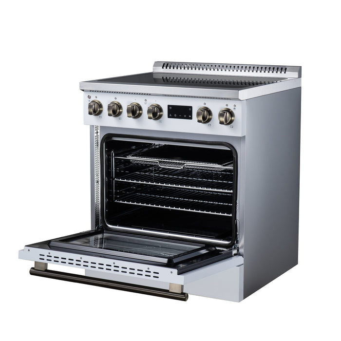Forno Torino 30 Inch Induction Range, 8,800W Cooktop, 4.32 Cu. Ft. True Convection Oven, Air Fry, Air Sous Vide, Smudge Resistant, White - FFSIN0936-30WHT